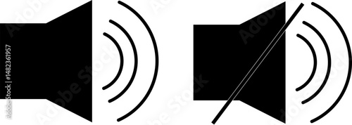 Volume icon set. Mute and unmute volume sound flat vector icons for video apps and websites