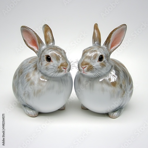 A Pair of Porcelain Bunny Figurines, Symbolizing Springtime Delights and Easter