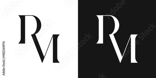 Luxurious RM monogram with serif type. Elegant and minimal lettermark for premium branding.