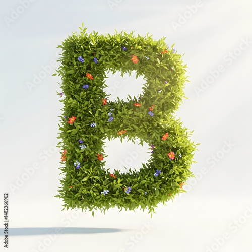 Topiary letter B with colorful flowers on white