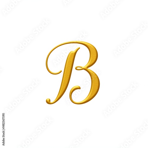 Elegant golden script letter B on white background
