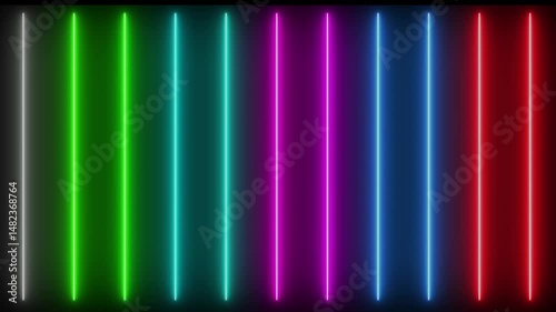Glowing Neon Line Moving, Neon Sticks Moving On Black Bg, Neon Glowing Line Abstract Motion Background, Colorful Line Standing Seamless Loop Animation On Black Background 4k animation.
