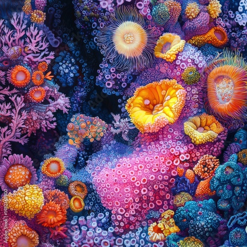 Vibrant coral reef illustration.  Colorful underwater scene. Perfect for nature, ocean, and marine life projects. Ideal for websites, prints, and more. photo