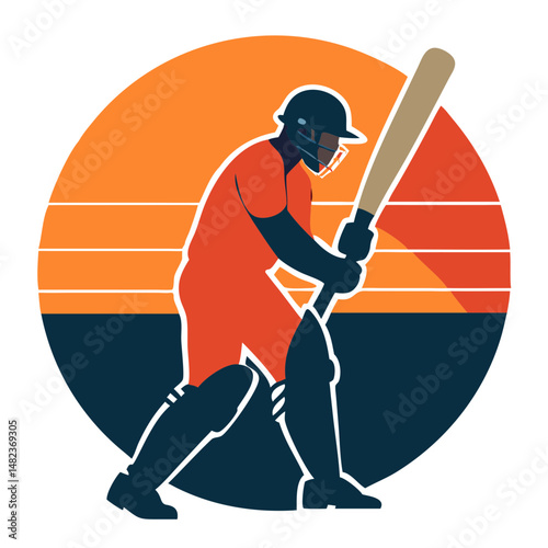 cricket batsman with red uniform in a batting stance vector illustration