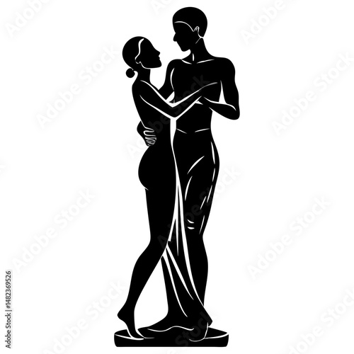 silhouette of abstract couple dancing together vector illustration