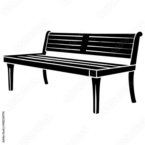 silhouette of lone wooden bench under a tree vector illustration