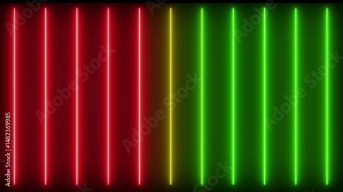 Vibrant Vertical Neon Light Bars – Futuristic Glow Lines with Reflections on black Background 4k animation.

