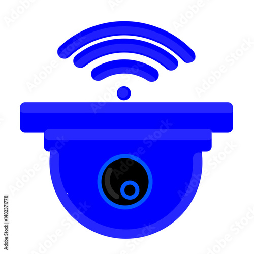 Blue CCTV security camera with WiFi icon above it, symbolizing wireless surveillance technology.