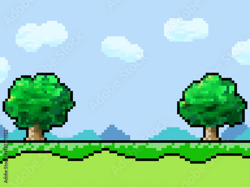 レトロゲーム画面のようなドット絵背景