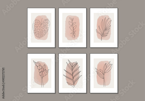 Set of trendy minimalist botanical vector illustration as abstract line art composition