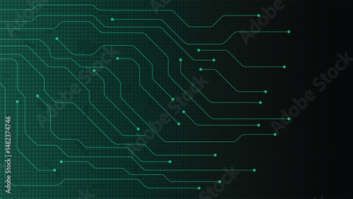 High tech background with glowing green circuit lines on a dark grid pattern ideal for digital themes futuristic layouts modern interfaces and electronic related design projects