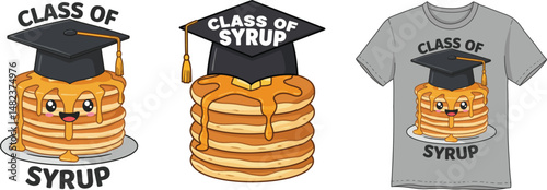Graduation Pancake Stack Class of Syrup Humor T-Shirt Graphic