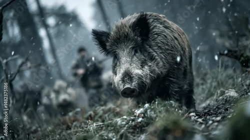 Wallpaper Mural Wild boar in snowy forest Torontodigital.ca
