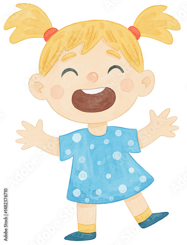 Watercolor Illustration of a Happy Smiling Girl Showing Joy