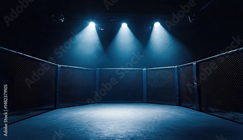 Empty Octagon Under the Spotlight: MMA Cage Ready for Battle