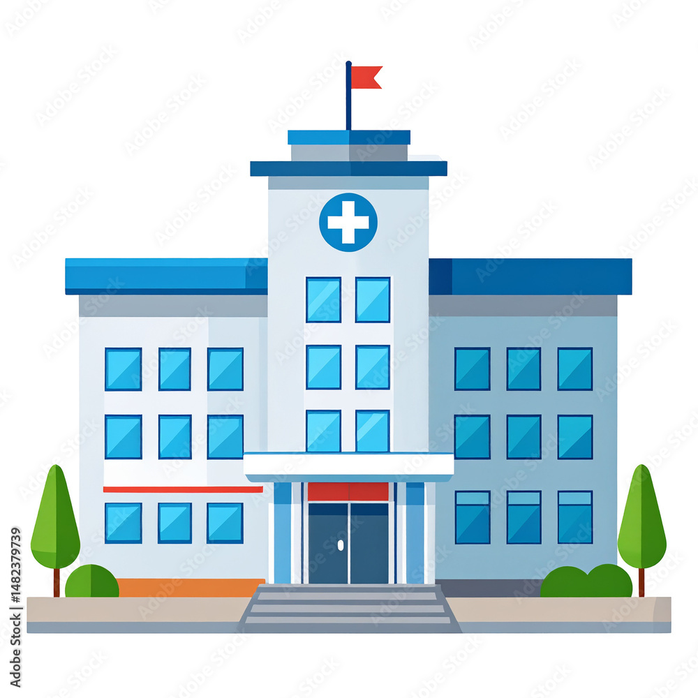 Obraz premium Modern Hospital Building Illustration Healthcare Facility Medical Center Icon
