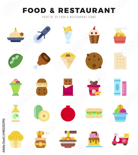 Set of Flat Food and Restaurant Icons. Flat art icon. Vector illustration