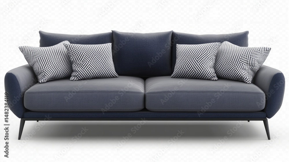 Fototapeta premium Grey sofa isolated on transparent background