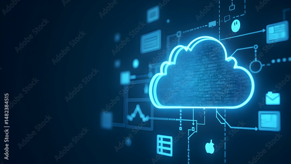 High Resolution Image of Cloud Collaboration: Interactive Digital Workspaces & Integrated Communication Tools for Team Synergy with Empty Space High Resolution Image of Cloud Collaboration: Interactive Digital Workspaces & Integrated Communication Tools for Team Synergy with Empty Space