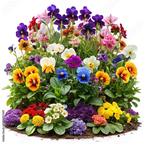 Wallpaper Mural Long and colorful flowerbed with blooming violets and other plants and flowers Torontodigital.ca