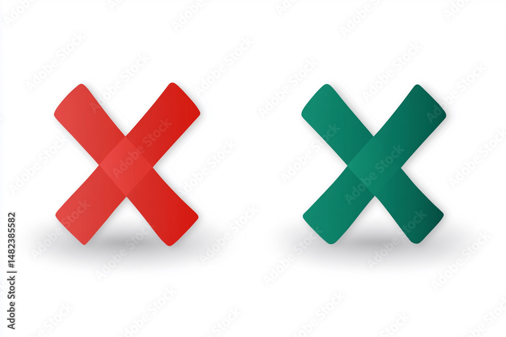 Obraz premium Red and green crossed symbols representing stop and go signals for traffic management and signage