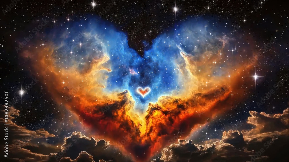 Fototapeta premium Astronomical heart nebula bursting with color and stardust, romance in the stars