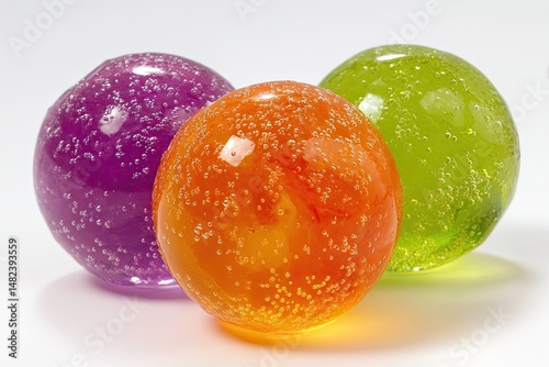 Three colorful spherical objects photo