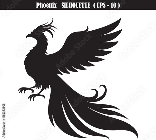 Phoenix Silhouette | Majestic Mythical Bird | Powerful Vector Illustration | Digital Art | High-Resolution Clipart