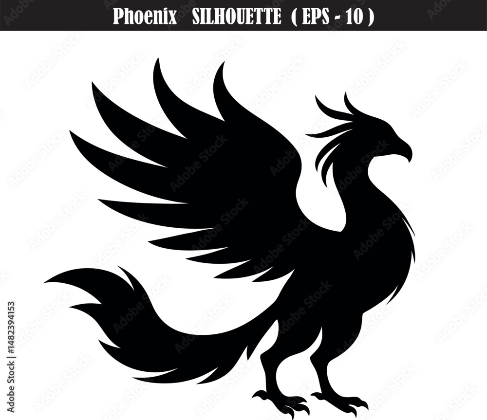 Obraz premium Phoenix Silhouette | Majestic Mythical Bird | Powerful Vector Illustration | Digital Art | High-Resolution Clipart