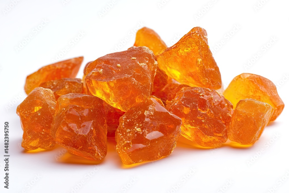 Pile of amber-colored, crystalline nuggets Pile of amber-colored, crystalline nuggets