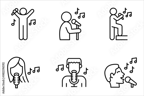 Singer icons set. Outline set of singer vector illustration on white background