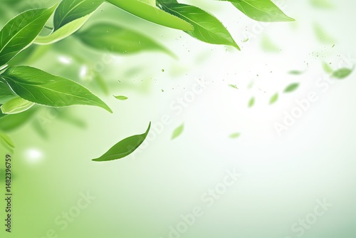 Flying Green Tea Leaves, Ted Leaf Realistic Background, Tea Leaves Vortex Pattern