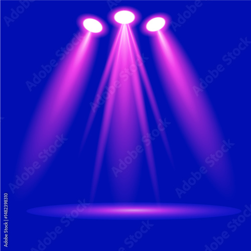 right pink stage spotlights shine on an empty circular platform with a transparent background. Perfect for concerts, performances, talent shows, or dramatic theatrical scenes.