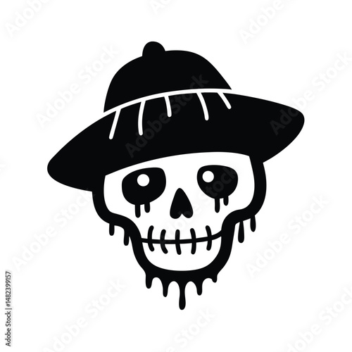 skull with stitched hat  slime on white