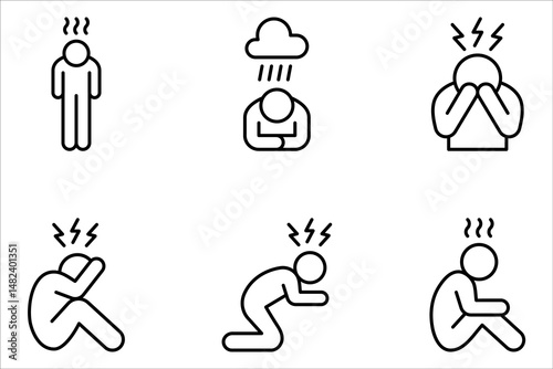 Depression man icon set. Depress, sad, lonely, stress concept. vector illustration on white background