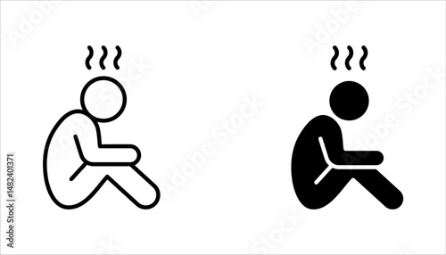 Depression man icon set. Depress, sad, lonely, stress concept. vector illustration on white background