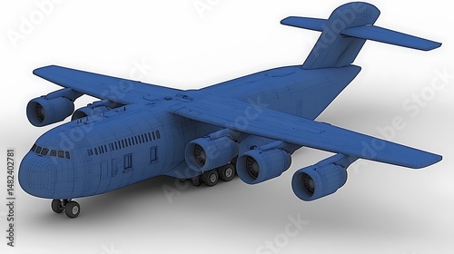 Blue-Toned C-17 Globemaster III Aircraft Rendered with Wireframe