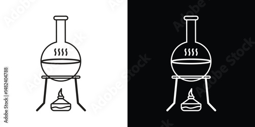 Simple black and white laboratory flask illustration, perfect for science and education themes, showcasing boiling liquid.