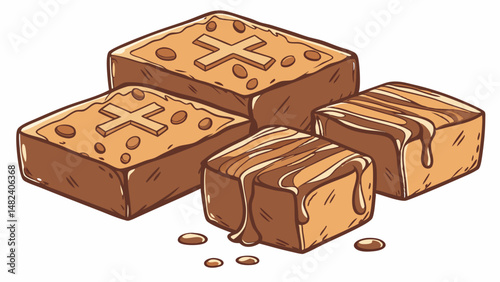 Vector Delicious caramel fudge pieces with rich texture and drizzled topping, perfect for sweet cravings