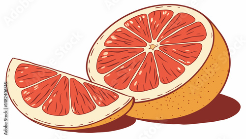 Vector Freshly sliced grapefruit with vibrant red segments and yellow rind, perfect for healthy snack or breakfast