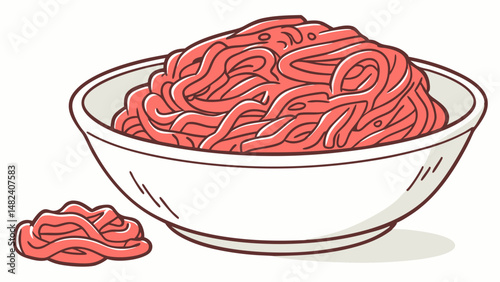 Vector Minced meat in bowl, isolated on white background, showcases vibrant and appetizing appearance