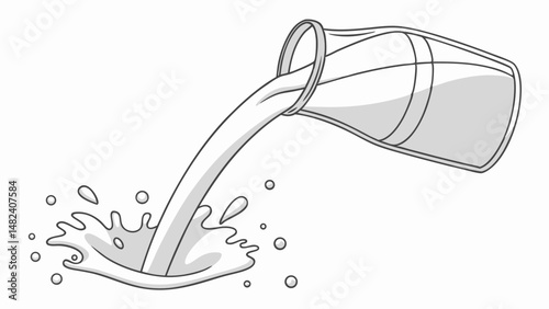 Vector glass pitcher pouring milk with splash on white background, creating dynamic and refreshing scene