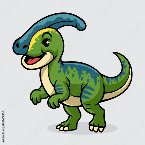 Cute Parasaurolophus Dinosaur isolated cartoon illustration with light background