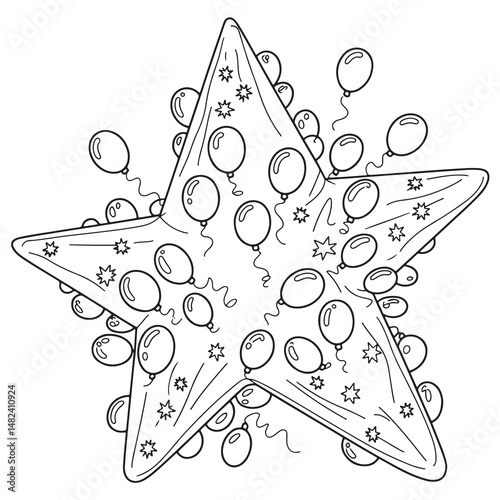Patriotic Star with Balloons Coloring Page