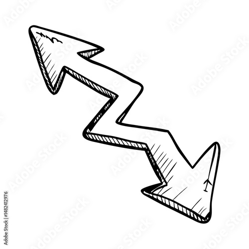 Zigzag arrow sketch in downward diagonal direction