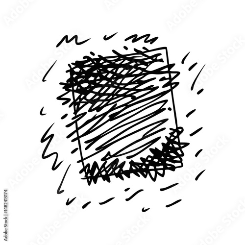 Black rectangle scribble with sketchy lines and accents	