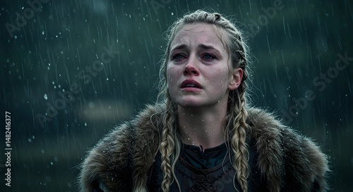 Crying Viking Woman in the Rain