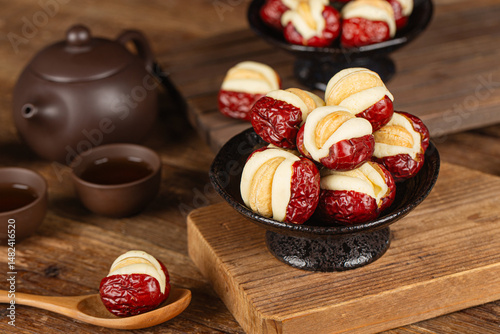 Chinese specialty snack - cashew nut puffs and dates