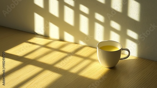 Morning Light: A Cup of Golden Milk Bathed in Window Shadow Patt
