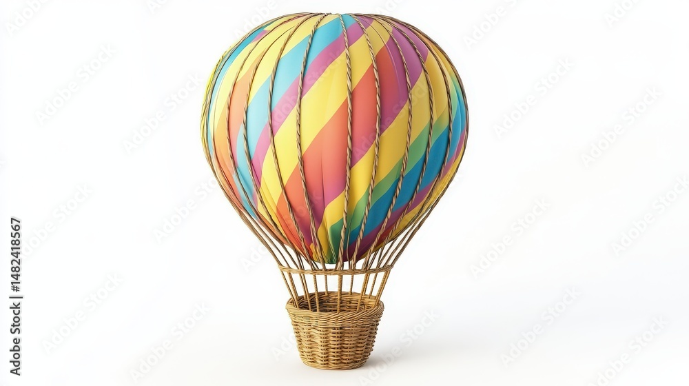 Fototapeta premium Colorful hot air balloon with a woven basket.